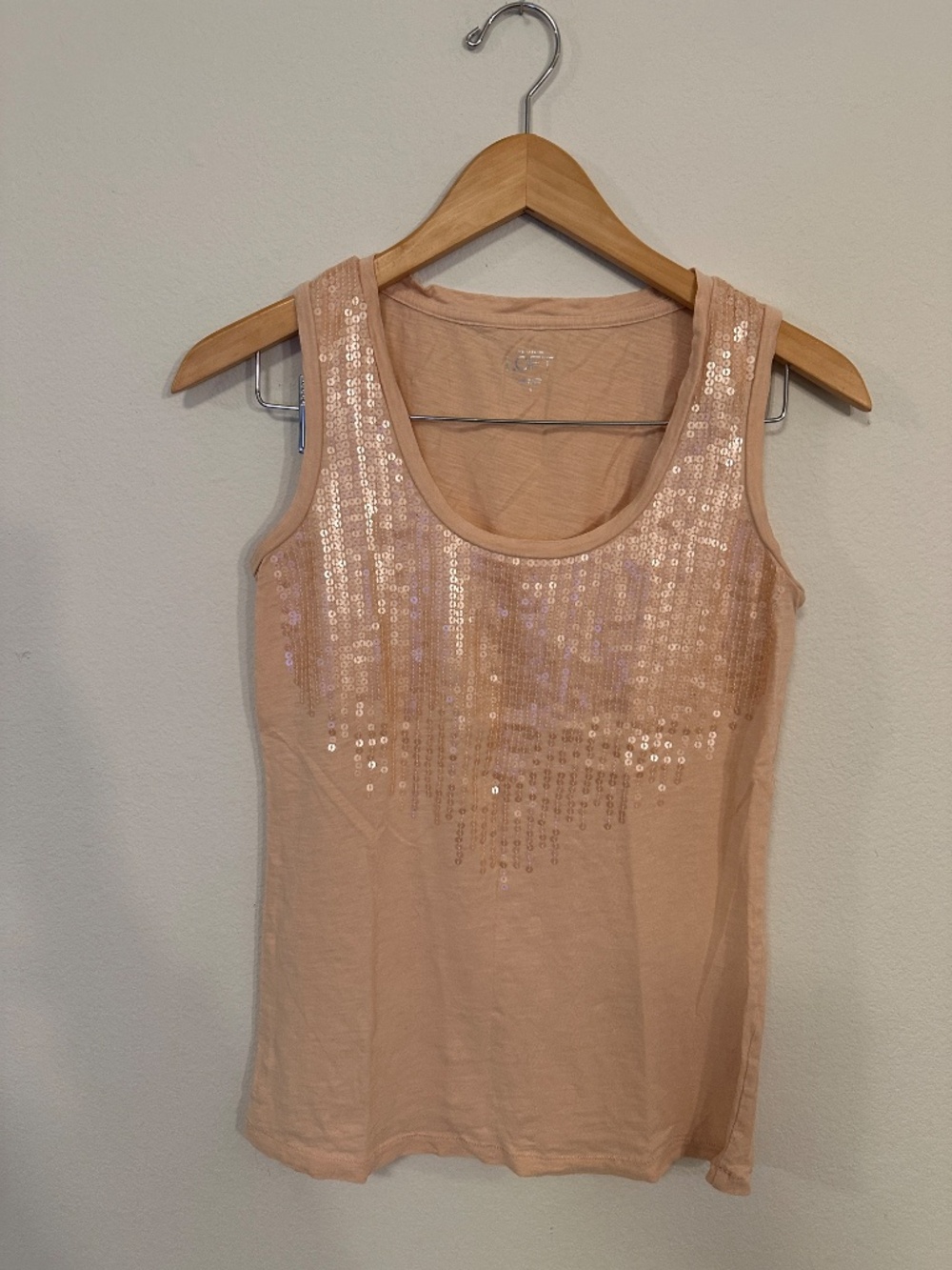 LOFT Blush Pink Sequin Yoke Sleeveless Tank Top Women's S